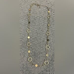 NY Open Circle Link Round Long Necklace Gold Tone Mod Classic Career Work